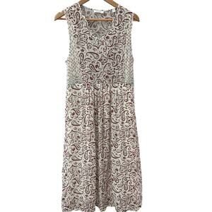 Sita Murt Sleeveless V-Neck White Paisley Midi Dress‎ Size Small